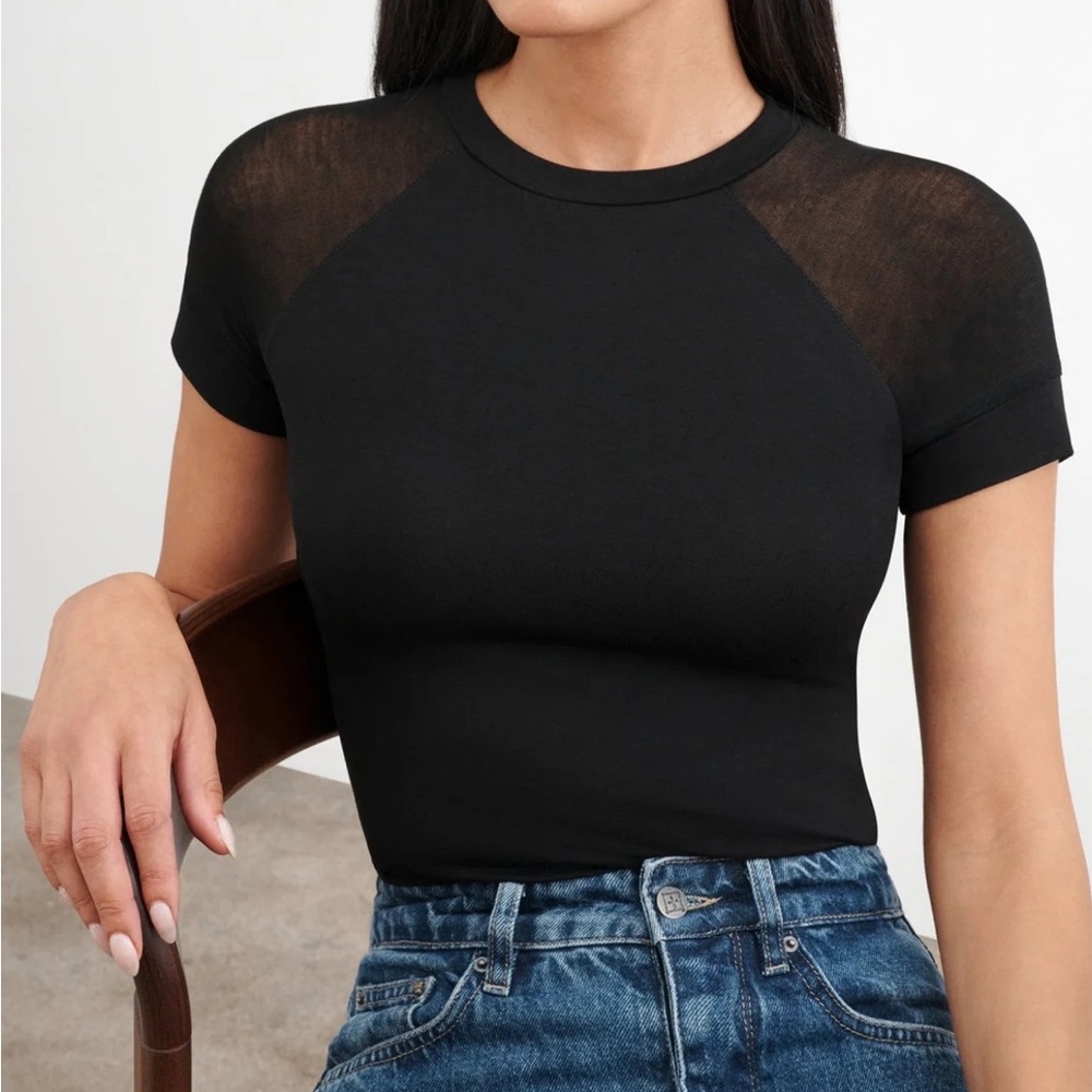 Sheer sleeve fitted tee